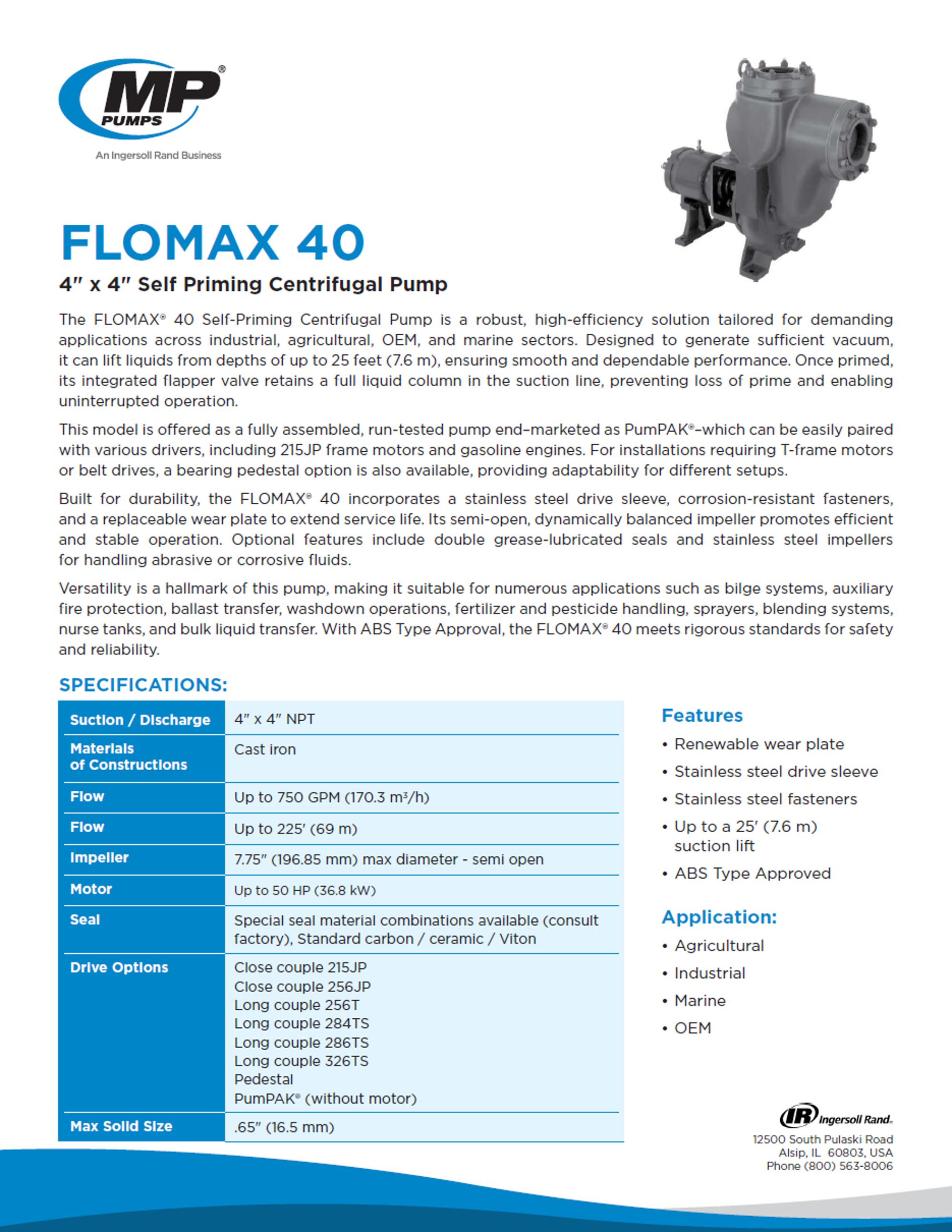 Fome Ax FLOMAX 40 Self-Priming Centrifugal Pump | MP Pumps